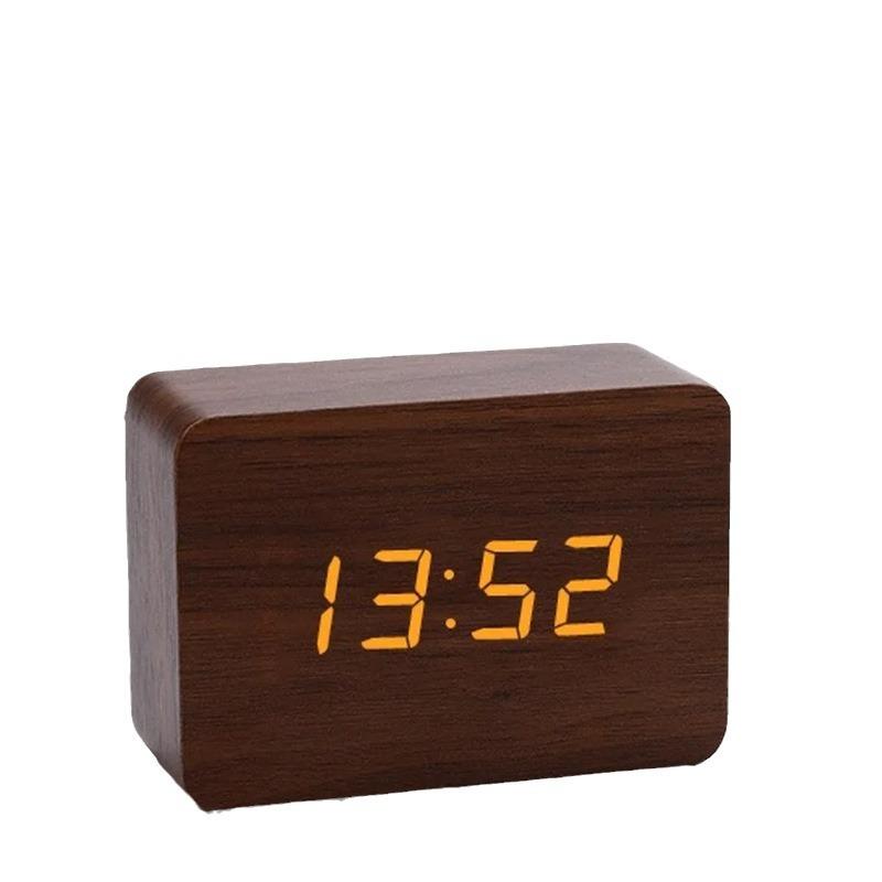 LED Desktop Clock Alarm Decoration Wooden Alarm Watch Table Voice Control Digital Wood Powered Electronic Desktop Clocks2