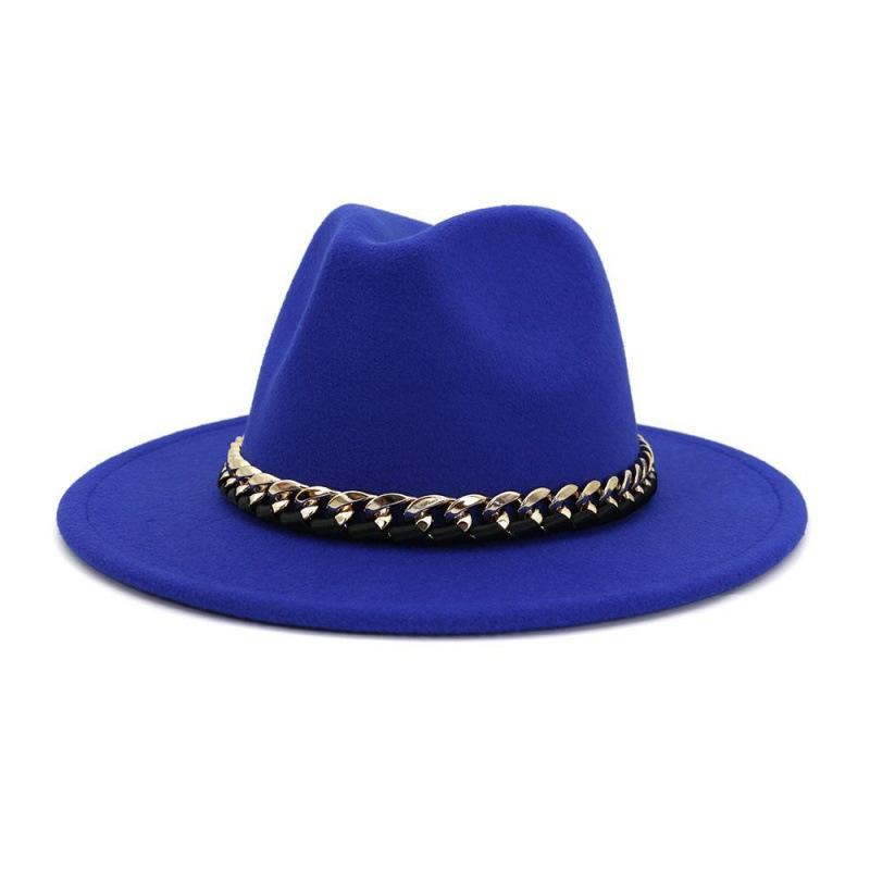 Chain Autumn and Winter Fashion New Men and Women Couples Top Hat Woolen Top Hat Flat Brim Big Edge Straight Edge Jazz Hat