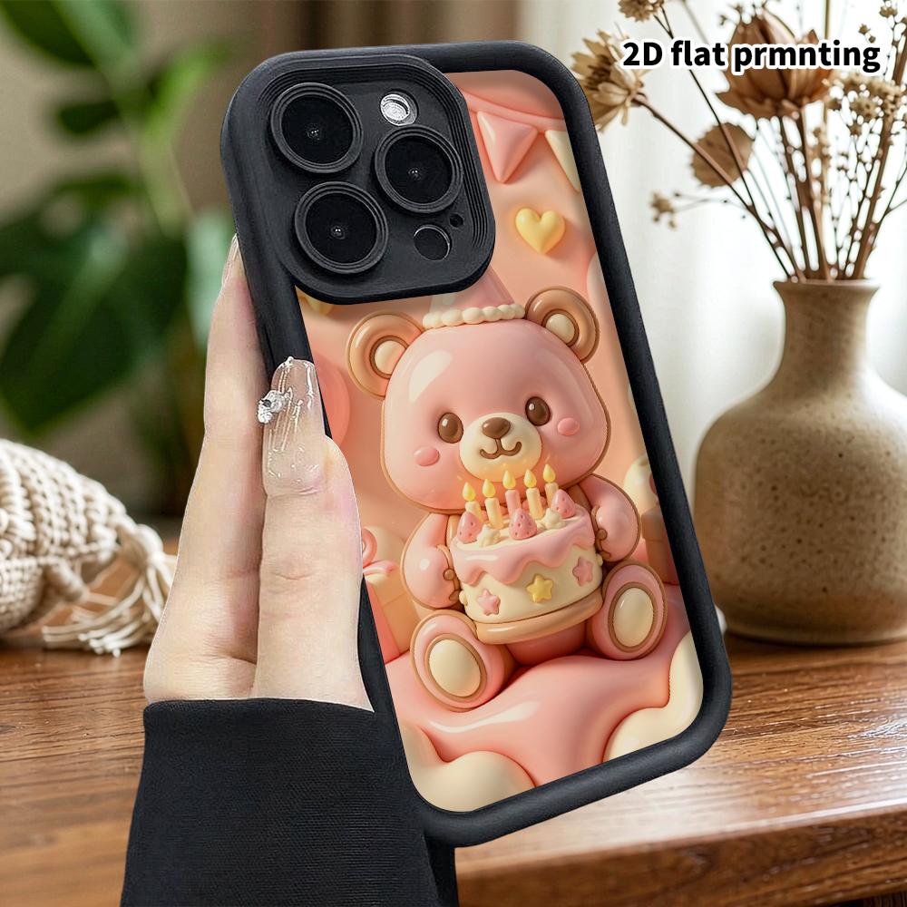 Phone case: 2D flat, suitable for iPhone 18 17 16 15 14 13 Pro protective case, pink little bear, perfect Christmas and Halloween holiday gift