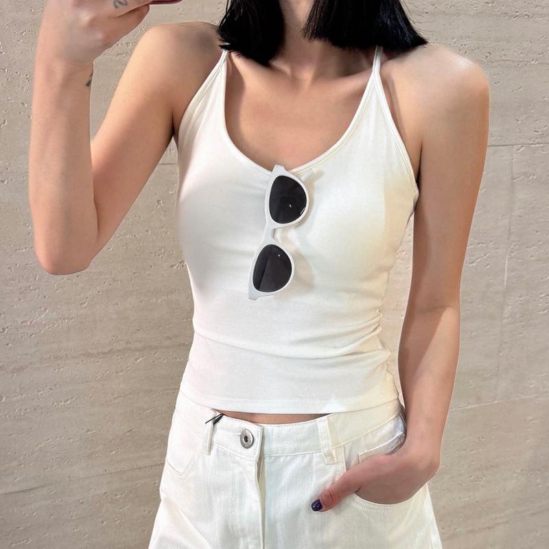 Simple Solid Color with Chest Pad, Beautiful Back, Thin Belt Vest, U-neck Outer Wear, Thin, Slim and Comfortable Inner Top P