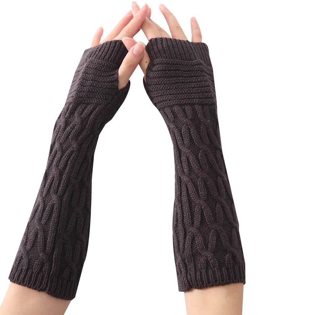 1 Pair Winter Autumn Gloves Knit Arm Warmer for Women Girls Fold Pattern Stripe Arm Wrist Sleeve Mittens