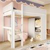 90*200Cm loft bed, versatile children's bed, equipped with wardrobe, storage compartment, open under-bed space, without mattress, pine wood, white