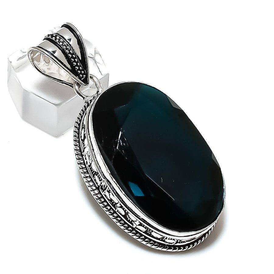 Indikolit Turmalin Ädelsten Handgjord 925 Sterlingsilver Hänge 2.17" E0V86