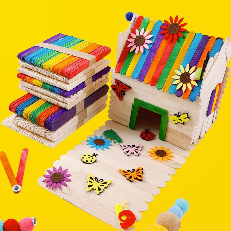 Natural Birch Wood Ice Cream Sticks, 50-Pack for DIY Models and Beauty Mixing