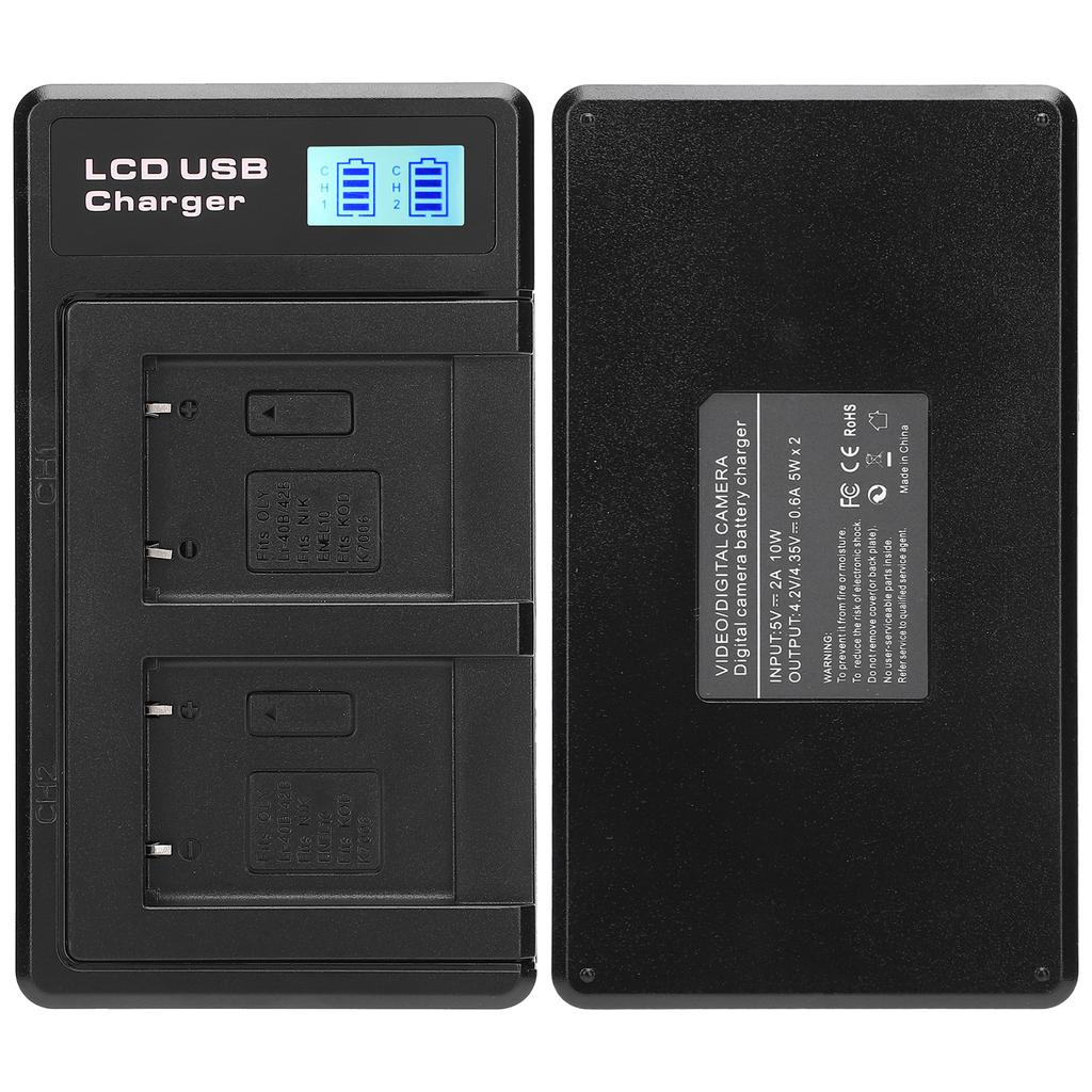 Portable Camera Battery Charger for LI‑40B USB Camera Dual Charger with LCD Display