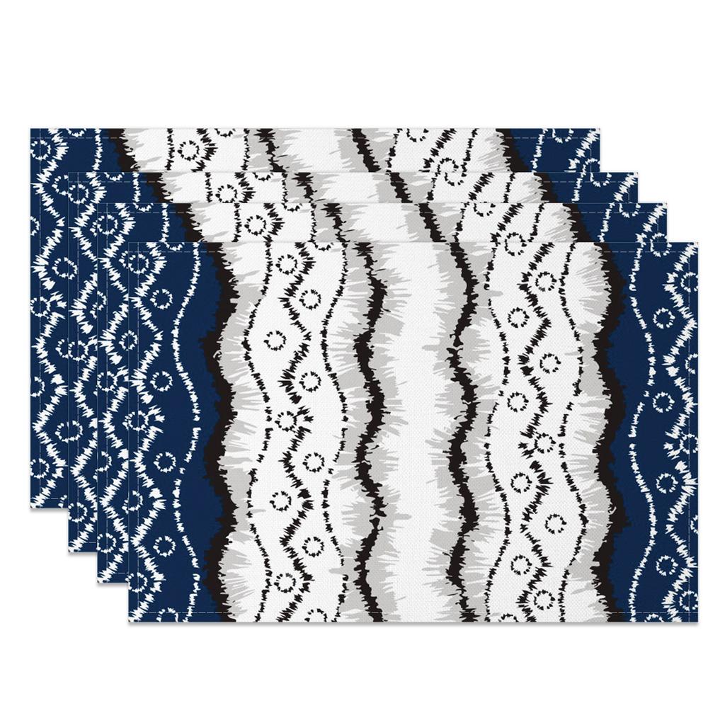Bohemian Table Mats Artistic Ethnic Print Placemats Geometric Wave Abstract Patterns Waterproof 4pc Linen Dining Kitchen Decor