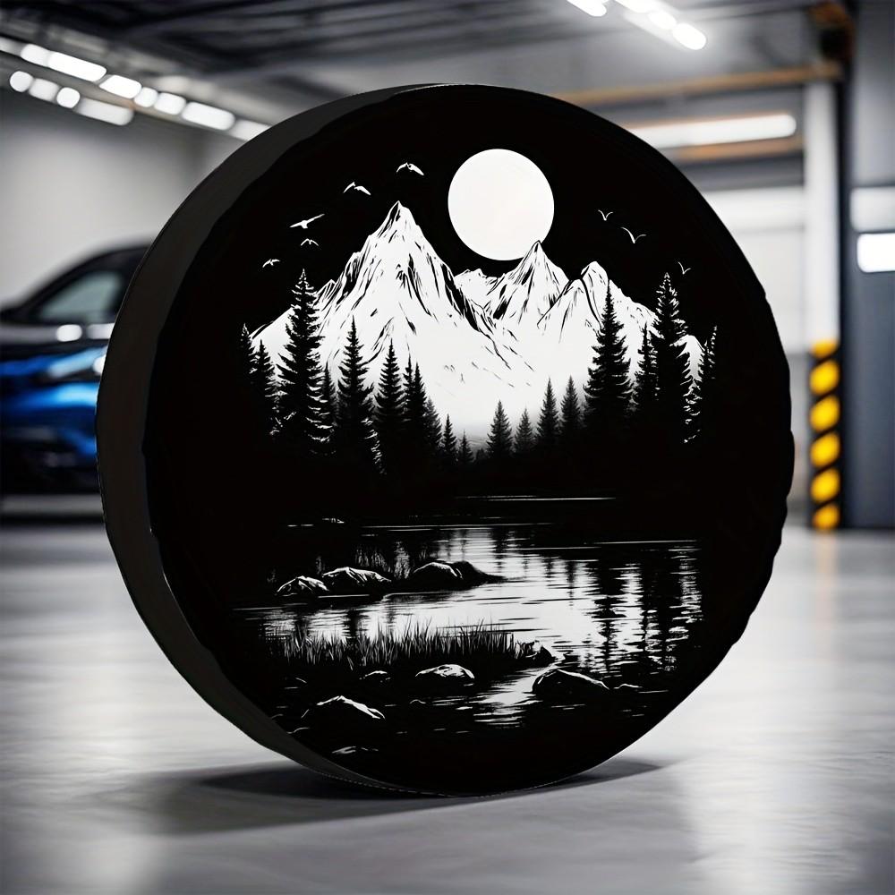 Mountain Lake Moon Graphic Tire Cover Durable Polyester Protector for Adventure Camping Street Parking