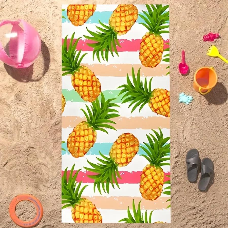 Pineapple Paradise Print Beach Towel - Soft Absorbent Towel for Tropical Vibes, Fun Design for Everyday Use and Comfort W40*H60(CM)