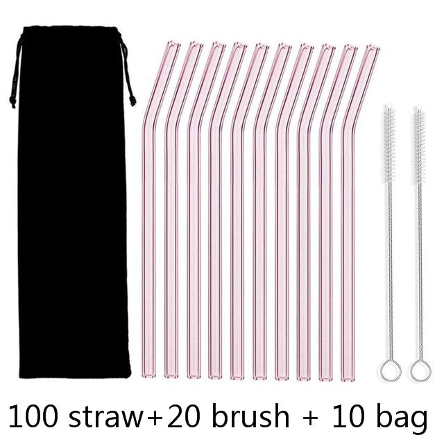 100Pcs Reusable Drinking Glass Straws 20cmx8 mm For Smoothies, Tea, Juice --10Pack With 20Pcs Cleaning Brush Barware