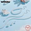 WOSTU Real 925 Sterling Silver Shell Pearl Neckalce For Women Wedding Jewelry Pearl Charm Links Elegant Gift For Mom 5 8 Mm