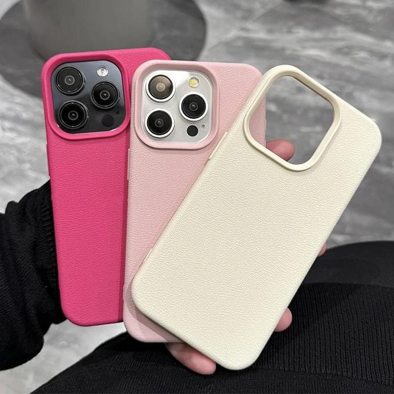 Luxury Matte Soft Leather Candy Phone Case For iPhone 17 16 15 14 Plus 13 12 11 Pro X XS Max XR Shockproof Silicone Bumper Cover