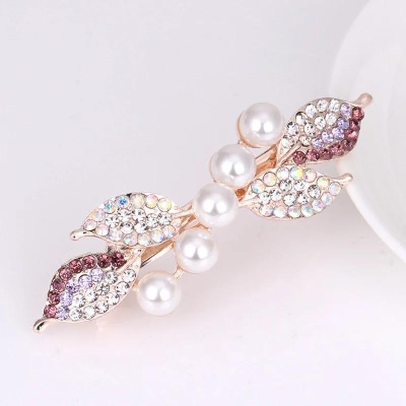 Womens Colorful Flowers Gentle Pearl Flower Hairpin Hair Accessories Womens Fashion Rhinestone Hairpin Headdress Gift