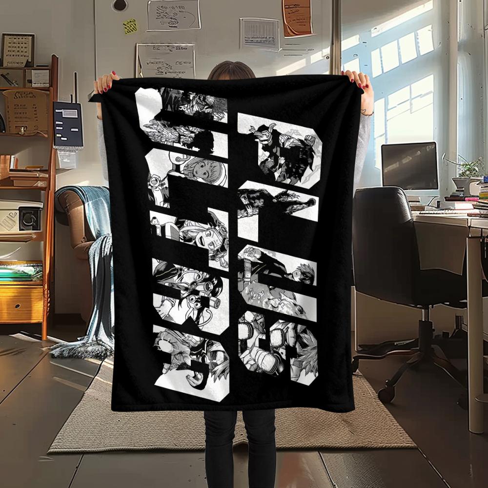 My Hero Academia Black & White pattern Flannel Blanket, High quality Comfortable for All Seasons, Home Decor, Warmth and Comfort, Perfect for Gifts.