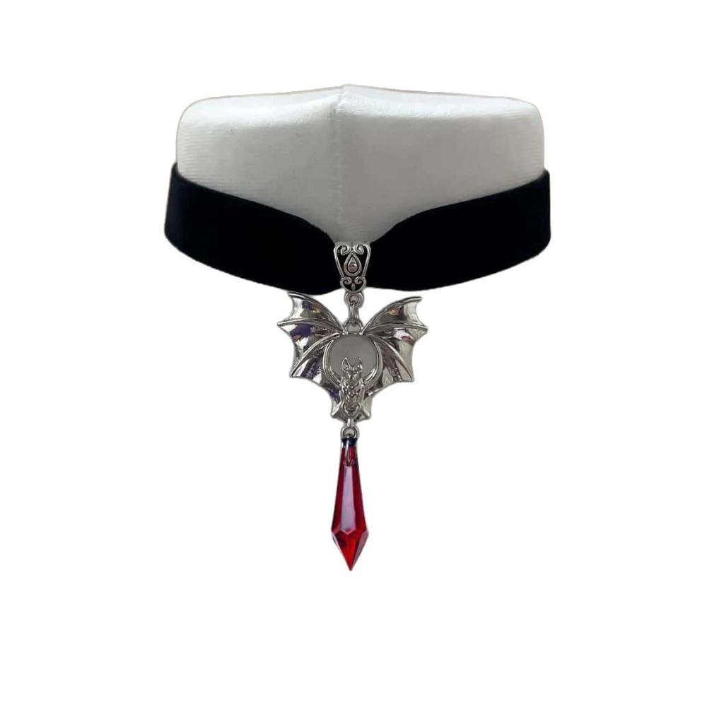 Retro Gothic Vampire Bat Black Crystal Pendant Velvet Choker Necklace for Men Women Halloween Party Cosplay Punk Jewelry Gift