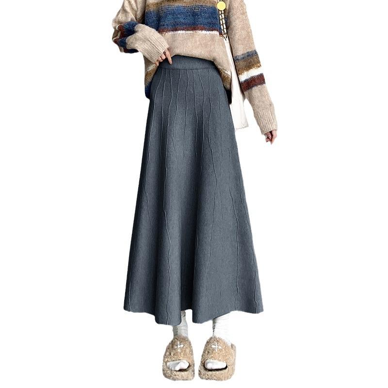 Pletená sukně Dámská Podzimní a zimní Rozšířená sukně Středně dlouhá Sukně s vysokým pasem