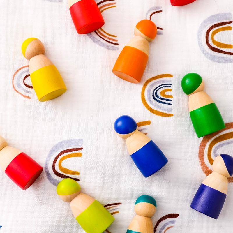 Montessori Rainbow Doll Wooden Toy Natural Wood Baby Hands-on Education Toy Puzzle Game Rainbow Building Block Children's Toy