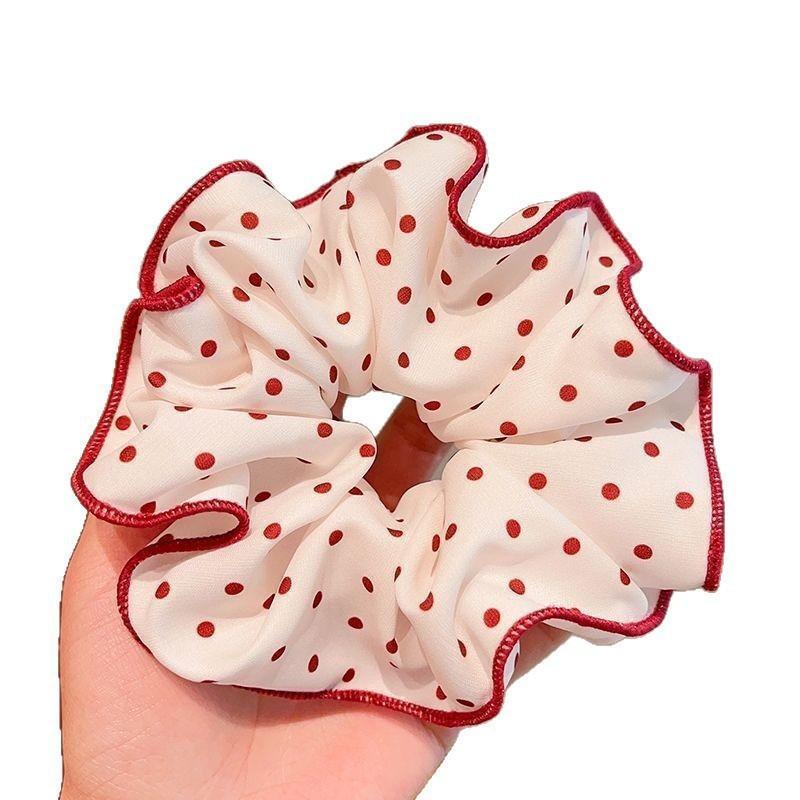 High End Red Cute Dot Plaid Scrunchies For Women Girls Soft Elastic Hair Ties Gentle Hair Bands Fashion Hair Accessories