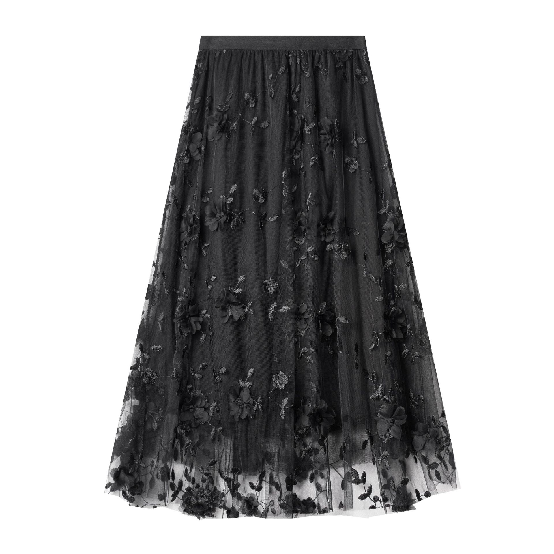 

2025 весна и лето новая высокая талия и тонкая двухслойная юбка с большим маятником трехмерный цветок юбка средней и длинной феи газовая юбка One Size