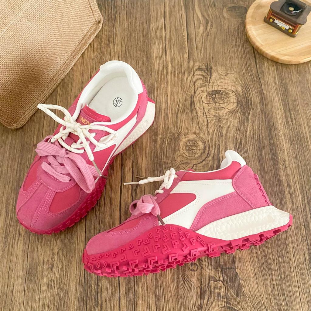 Pink Inner Height Increase Forrest Gump Shoes Women's New Small Platform Sneakers Hong Kong Style Chic Super Fire Dad Shoes