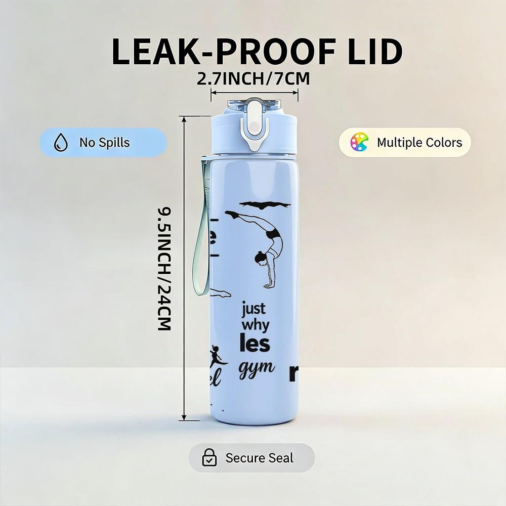 1 Stück Mädchen Fitness Training Slogan Textdruck 750 ml Farbe Kunststoff Sport Wasserflasche Auslaufsicher Klappdeckel mit Strohhalm Geeignet für Sport Büro Zuhause