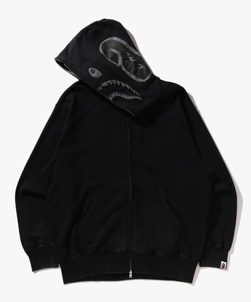 Bape Garment Dye Shark Relaxed Fit Full Zip Hoodie (M) Black