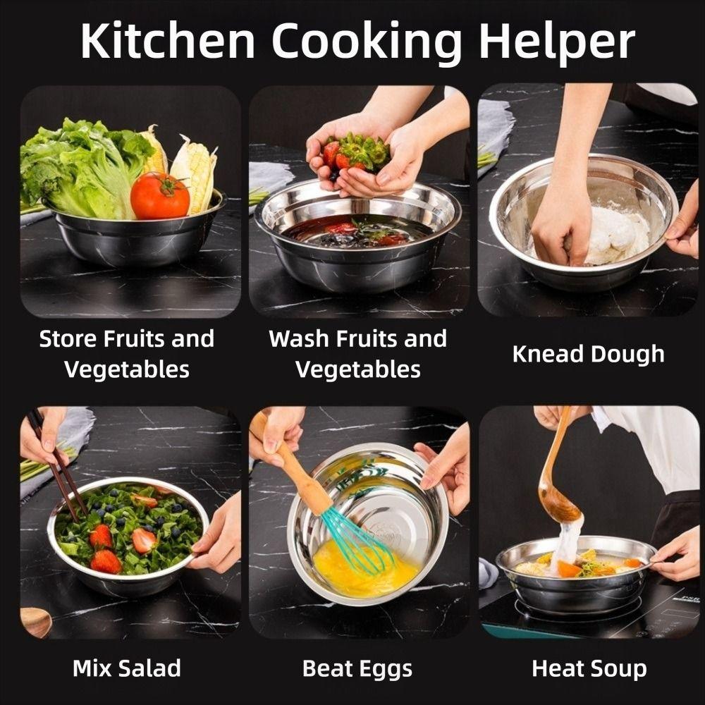 New Round Stainless Steel Bowls Thicken Multiple Sizes Soup Bowl Washing Fruit Bowl