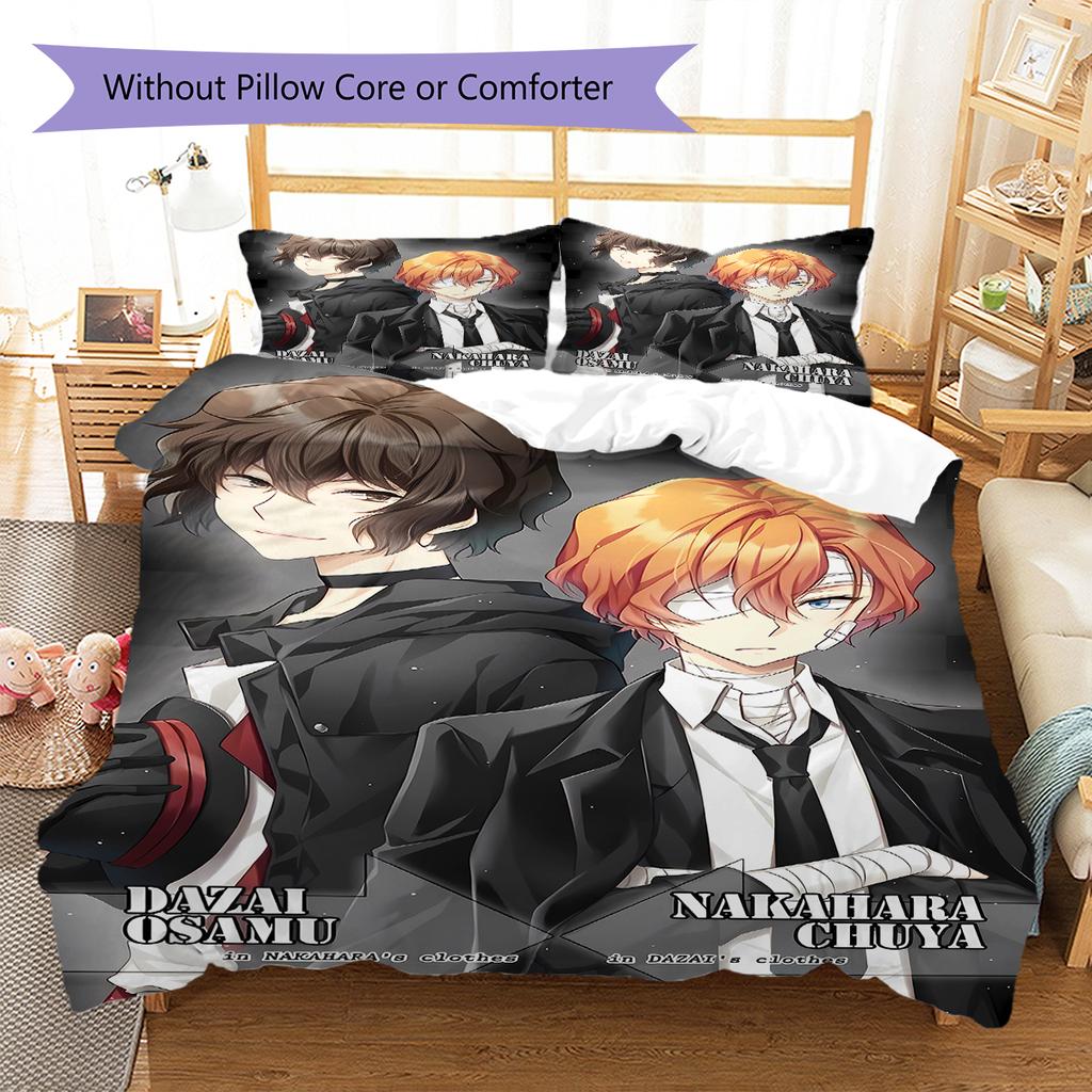 Samu Dazai Chuuya Nakahara Pattern Bedding,Quilt Set Quilt Cover Pillowcase Home Birthday Gift (1 * Duvet Cover + 2 * Pillowcase, Without Core)