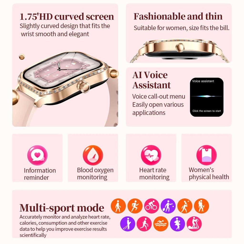2025 New GPS Track Smart Watch Ladies 466*466 HD Screen Heart Rate Blood Pressure BT Call Smartwatches Women For Android IOS