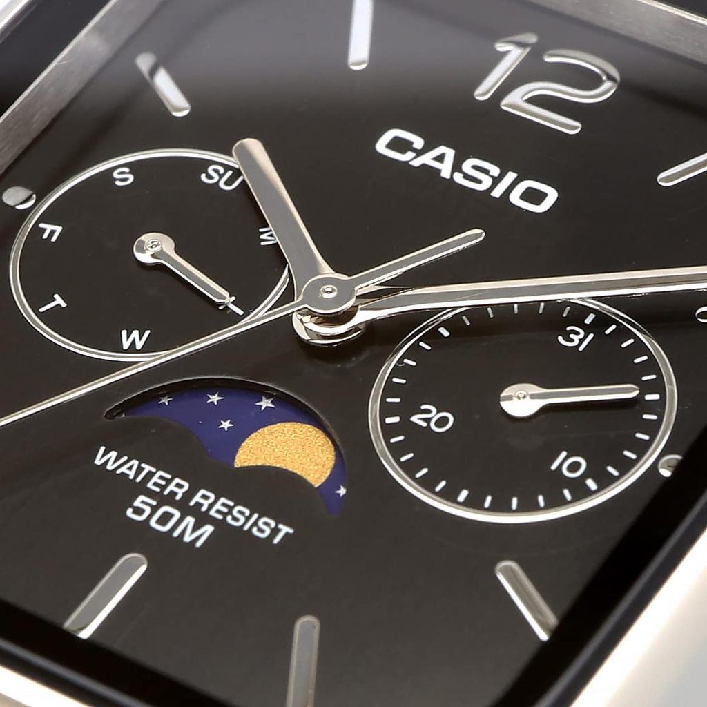 Casio Standard Moon Phase Analog Watch MTP-M305M-1AV Metal Mesh Band Black Men's