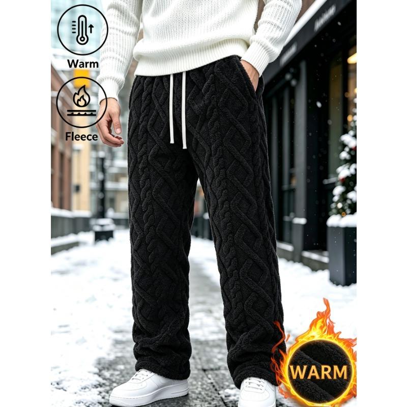Men Women Winter Fleece Lined Diamond Straight Leg Pants