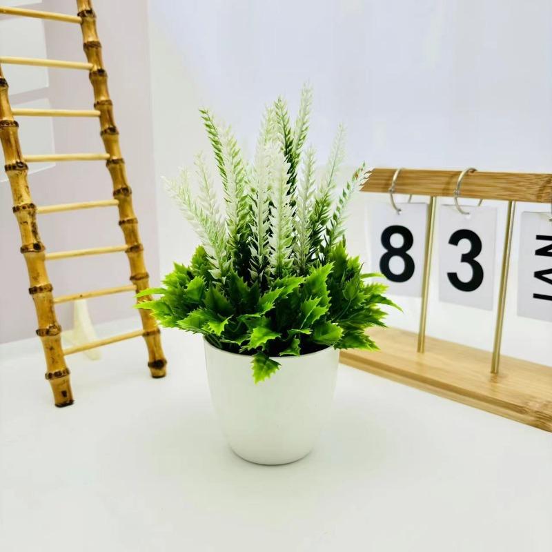 

Lavender Small Round Pot Bonsai Round Pot Artificial Flower Potted Plants, Artificial Plants and Green Plants for Home Decoration білий
