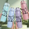 1PC Day Drinkin Handwritten Letter 750ml Color Plastic Sports Water Bottle Leakproof Flip Straw Lid Suitable for Sports Office Home Use