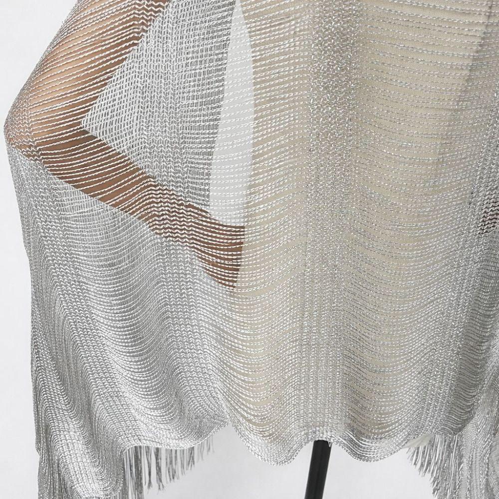 High Quality Hollow Out Tassel Shawl Polyester Shinning Silk Shawl Tassel Comfortable Sunscreen Cover Evening Dress