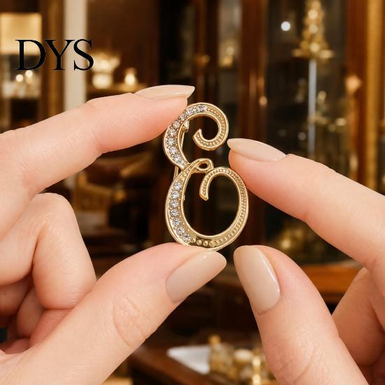Strong Buckle Brooch English Letter with Sparkling Rhinestones, Lightweight Thin Design Lapel Anti-oxidation Pin, Electroplating Anti-Oxidation Badge