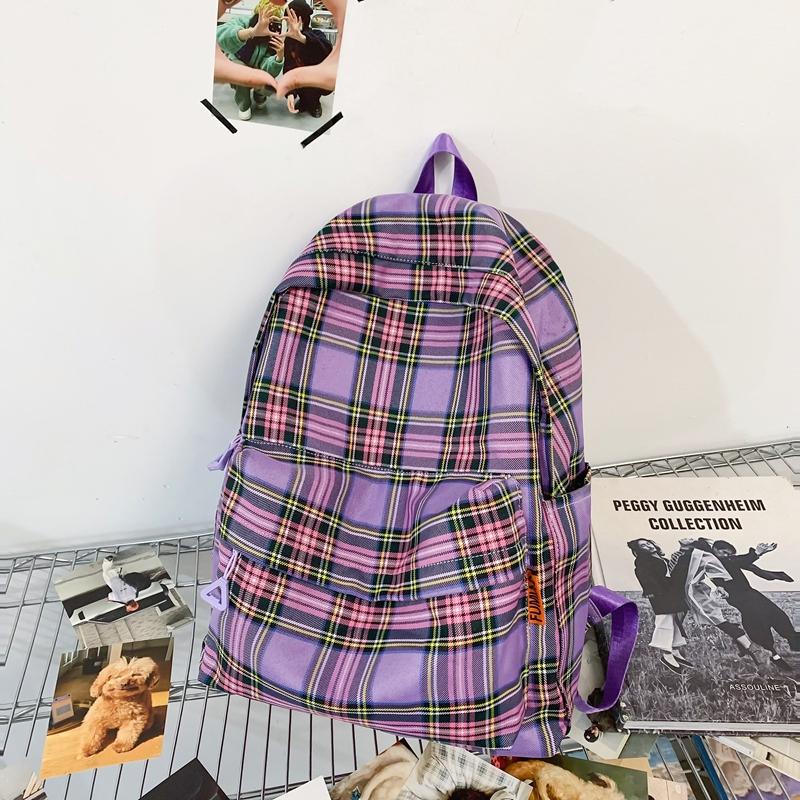 Studentský kostkovaný školní batoh Dámský velkokapacitní batoh Cestovní batoh