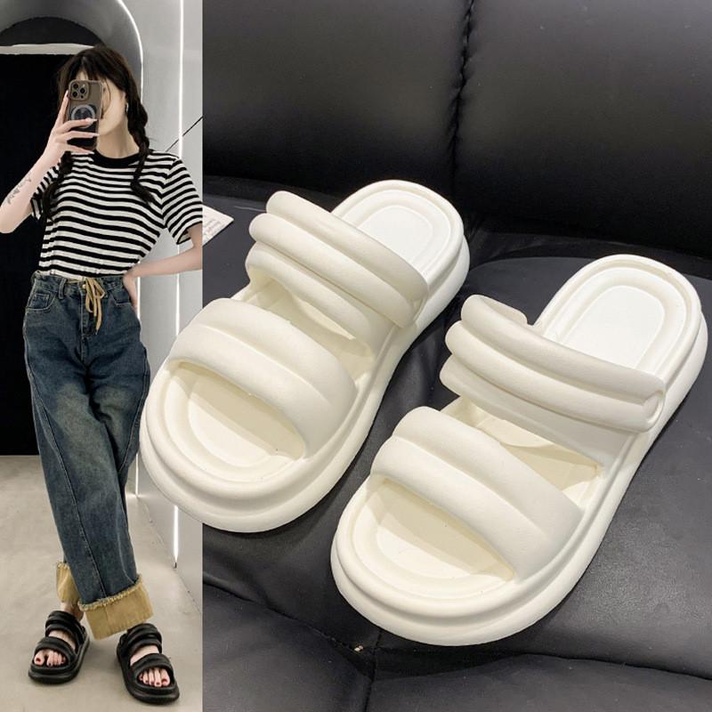 Stylish Women's Thick Sole Slippers Summer Casual One Strap Beach Sandals Available In Black And White