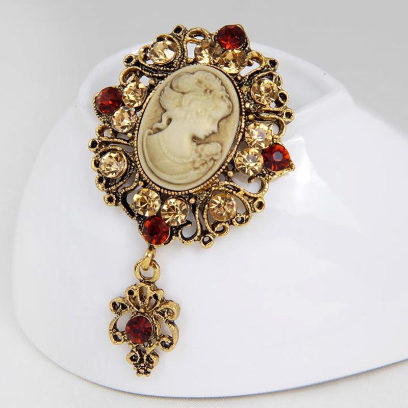 1pc Women Jewelry Long Vintage Brooch Pins Pretty Beauty Queen Cameo Brooches For Women Gift