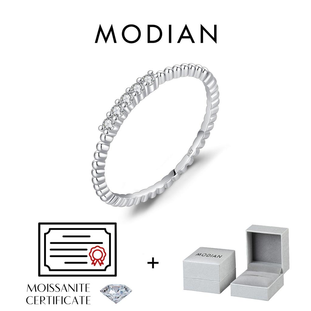 MODIAN Sparkling Moissanite Eternity Band Ring 925 Silver Stackable Popular Finger Rings For Women Party Jewelry