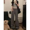 Kumikumi Retro Pure Color High Waist Casual Pants Bootcut Trousers Women's Autumn High Waist Loose Loose Pants