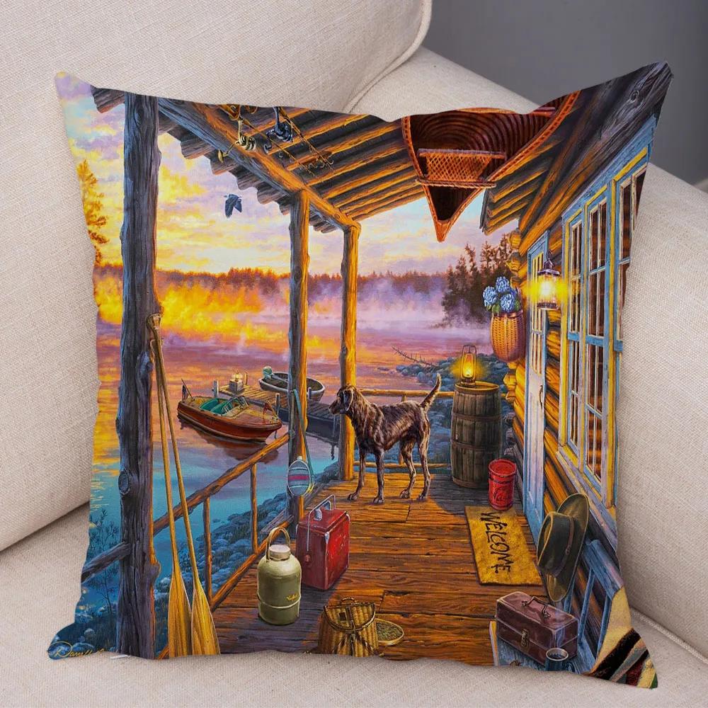 Vintage Colorful Style Coconut Tree Pillow Cover Country House Landscape  Sofa Car Office Cushion  Home Decor
