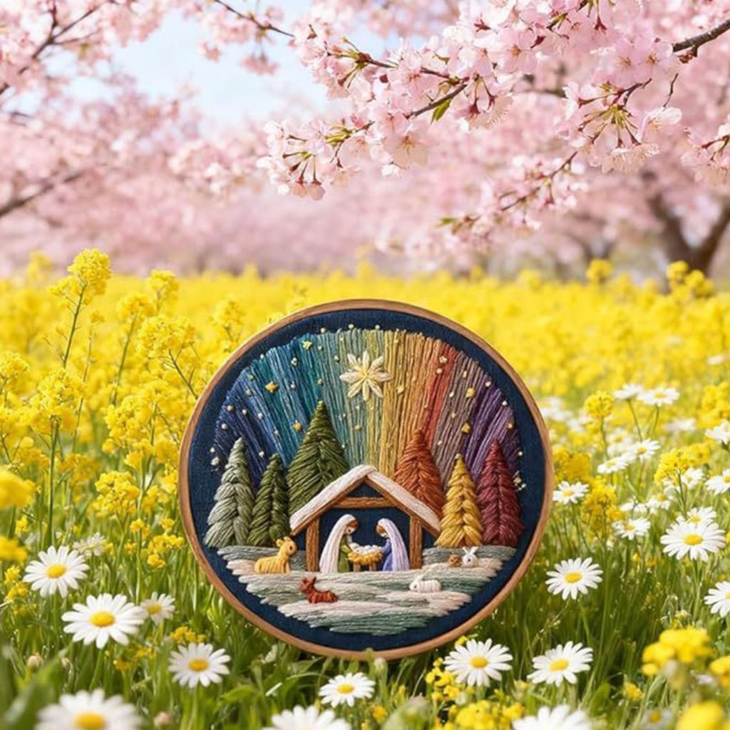 Stitch Holy Story Counted Stamped Embroidery Kit Cross Stitch Needlepoint Kit The Nativity Embroidery Kit for Adults Beginner