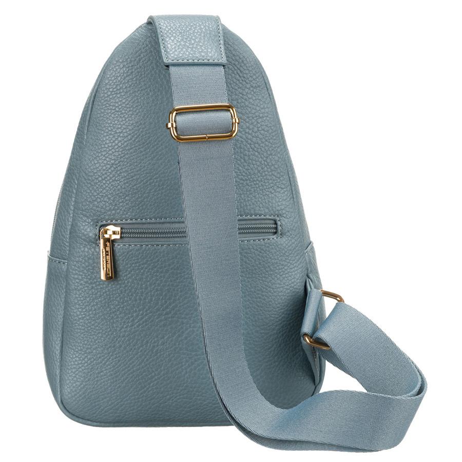 Blaue stilvolle kleine Damen-Tasche aus Öko-Leder, verziert mit goldenen Beschlägen, Bauchtasche Crossbody Peterson