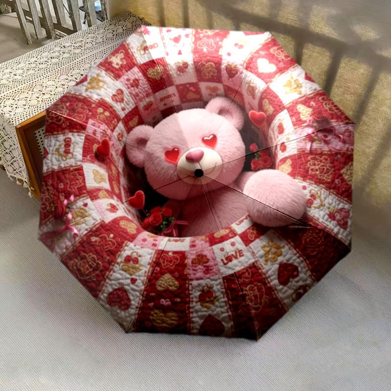 1 st Automatiskt Fällbart Paraply - Tecknat Mönster, Bärbar & Vikbar Design med 8 Ribbor, Jul- Födelsedagspresenter