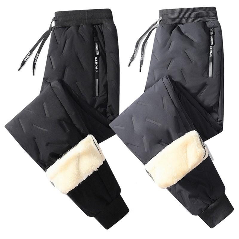 Herren Dicke Winddichte Plüsch Schneehose: Herbst/Winter Hose mit geradem Bein aus Baumwolle und Lammleder.