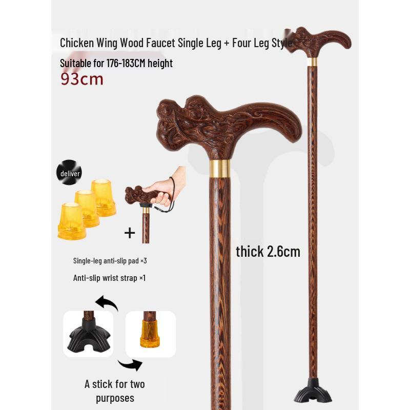 Älterer Drachenkopf Vierbeiniger Holzspazierstock, Rutschfeste & Leichte Krücke