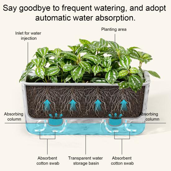 Maceta Transparente de Riego Automático para Plantas de Interior y Exterior Maceta de Plantación con Agujero de Drenaje Depósito Profundo Maceta para Hierbas y Flores con Cuerda de Mecha
