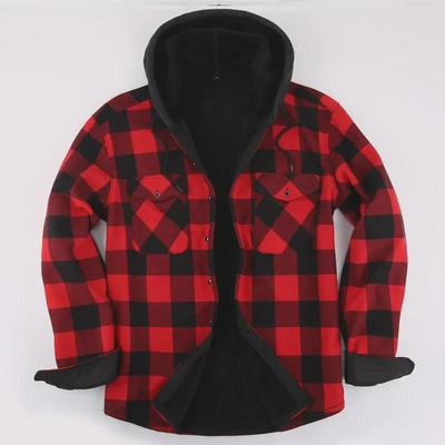 Camicia da uomo a quadri con cappuccio a strati - Calda spessa a maniche lunghe per autunno e inverno