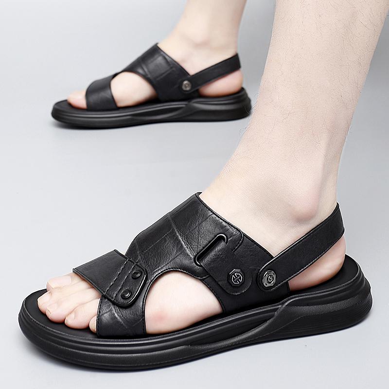 Fashion Summer Hot Selling Men's Beach Casual Shoes Anti Slip Lightweight Leather Sandals Retro Brown Men's Hiking Camping Shoes