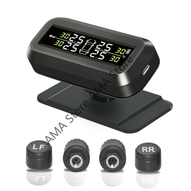 

X7JF 1set TPMS Tire Pressure Monitoring System Car Safety Alarm System Solar USB Powered