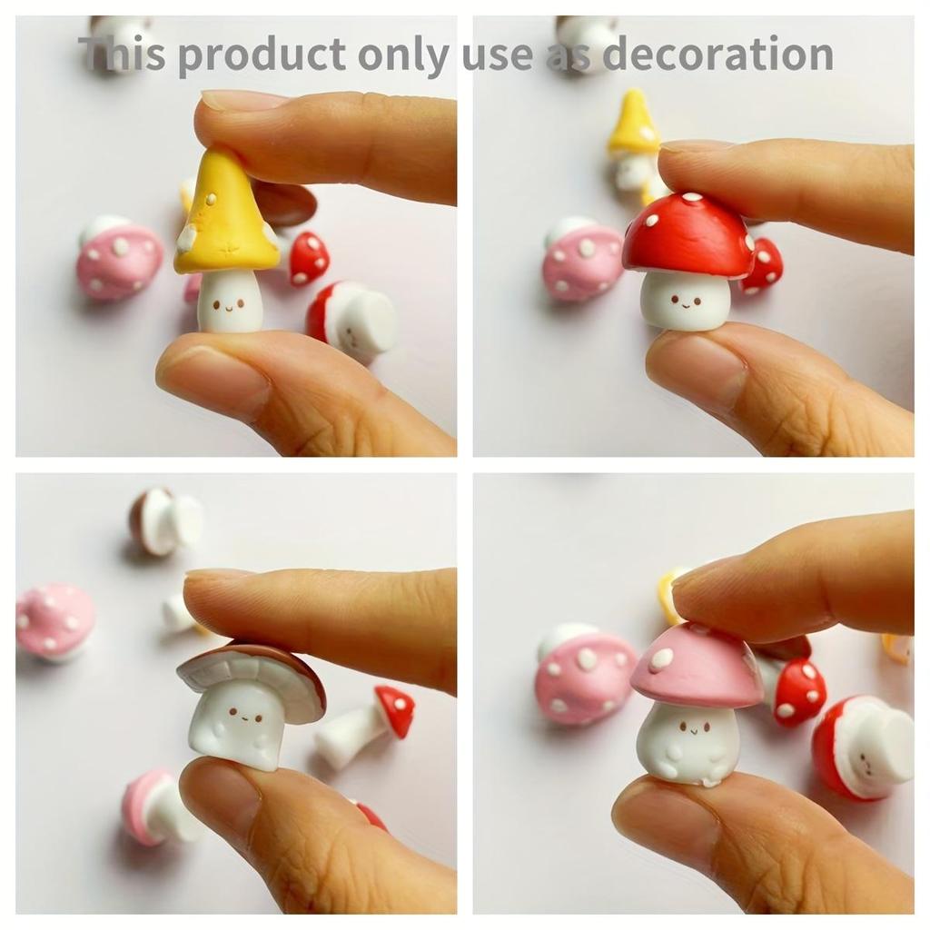 8 Pieces of Decorative Art Mini Emoji Mushroom Statues, Resin, DIY Handmade, Outdoor Succulent Garden Decoration, with Christmas